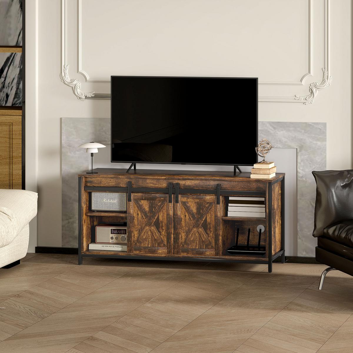 TV-SCHRANK, Fernsehtisch für Fernseher bis zu 60 Zoll, Lowboard, Fernsehschrank - Schwarz/Braun, Holzwerkstoff/Metall (40/54/120cm) - HOMCOM
