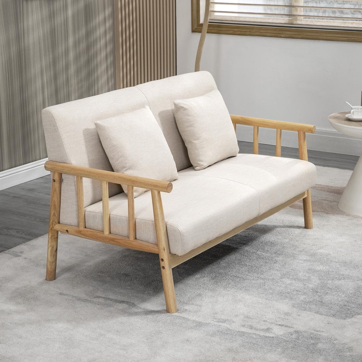 2 Sitzer Sofa, Couch mit 2 Lendenkissen, Leinenoptik für kleine Räume Beige - Beige, Kunststoff (69/74/123cm) - HOMCOM