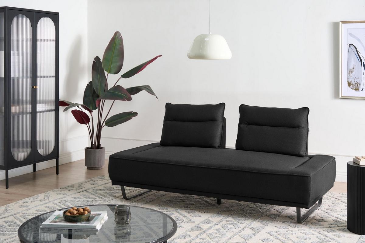 3-SITZER-SOFA Stoff Schwarz Faxen - Schwarz, Textil (184/86/90cm) - Beliani