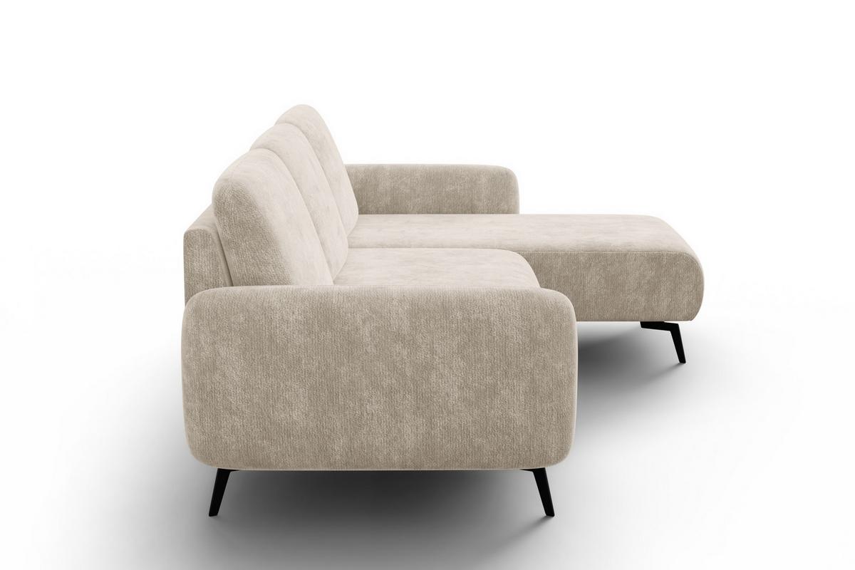 ECKSOFA FEBE 4-Sitzer RECHTS, cremefarbener Chenille-Stoff - Creme/Schwarz, Holz/Textil (264/157cm) - Wozimo