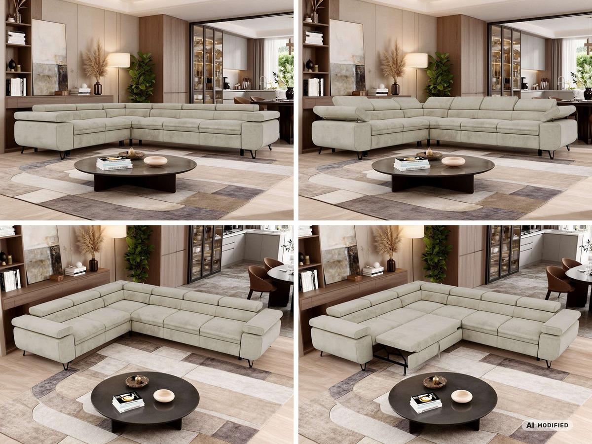 ECKSOFA NORDEN L - Beige Velvet - Rechts Seite - Beige/Schwarz, Textil/Metall (329/269cm) - MKS