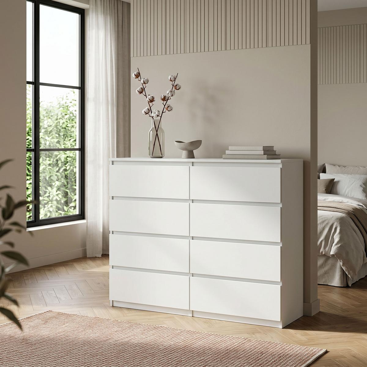 KOMMODE NUDO 120/101,5/39cm mit 8 Schubladen Türen Weiß - Weiß, Holzwerkstoff (120/101.5/39cm) - MASSENO