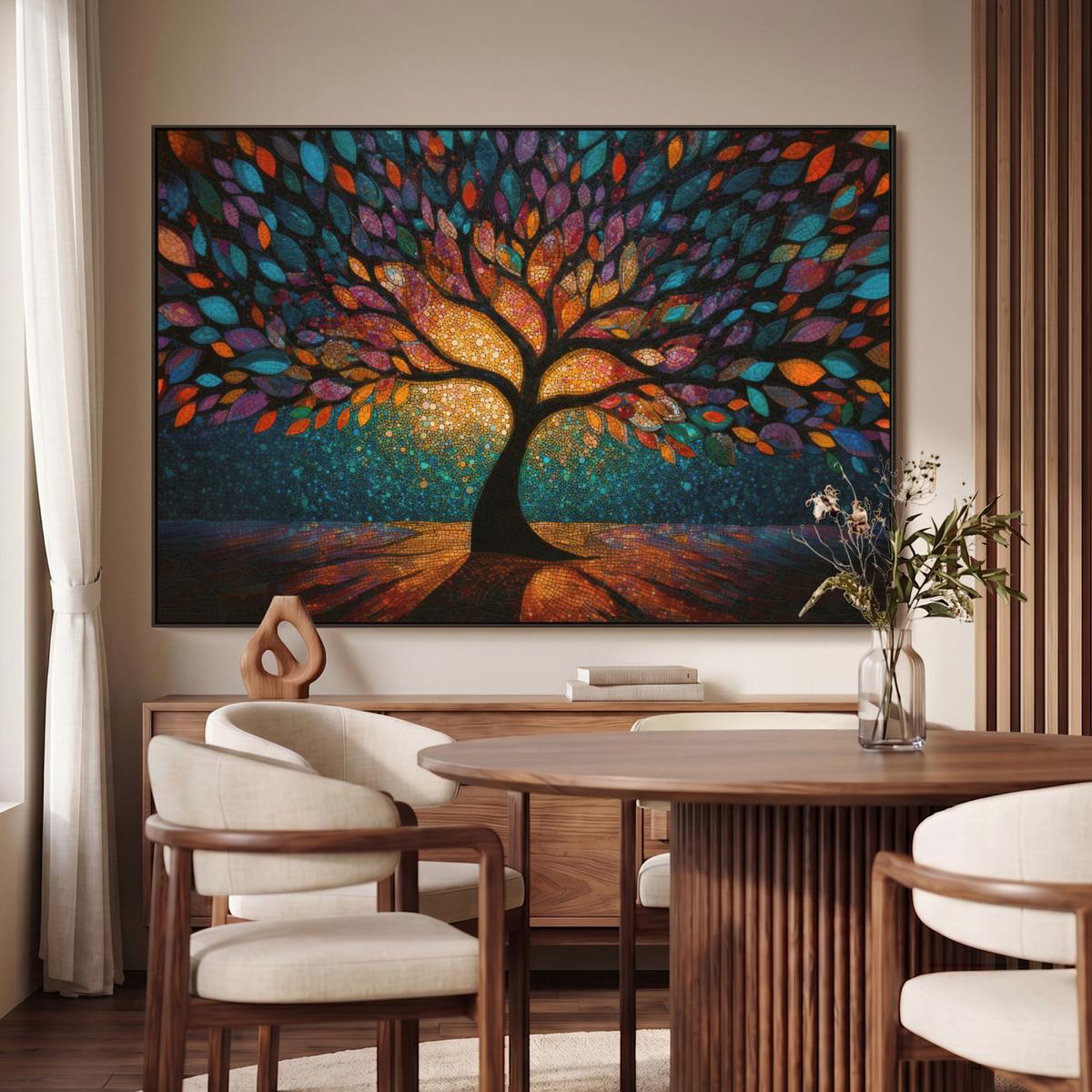 LEINWAND Bilder mit Rahmen - Mosaik - Bunt - Baum - Äste - 120x80 - Multicolor, Textil (120/80cm) - MuchoWow