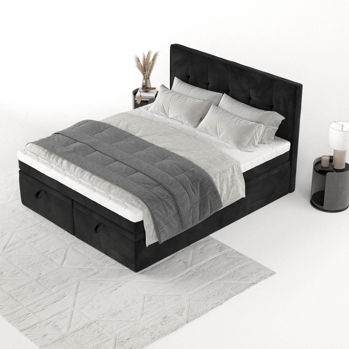 BOXBETT Arivo 160/200 cm Schwarz im Kronos Stoff - Schwarz, Holz/Holzwerkstoff (160/200cm) - AltaBeds
