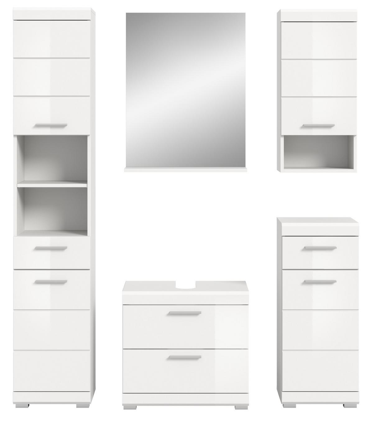 BADMÖBEL-SET weiß Hochglanz 5-teilig 164 cm, Komplettset mit viel Stauraum - Weiß Hochglanz, Glas/Holzwerkstoff (164/191/37cm) - Inn.Furn