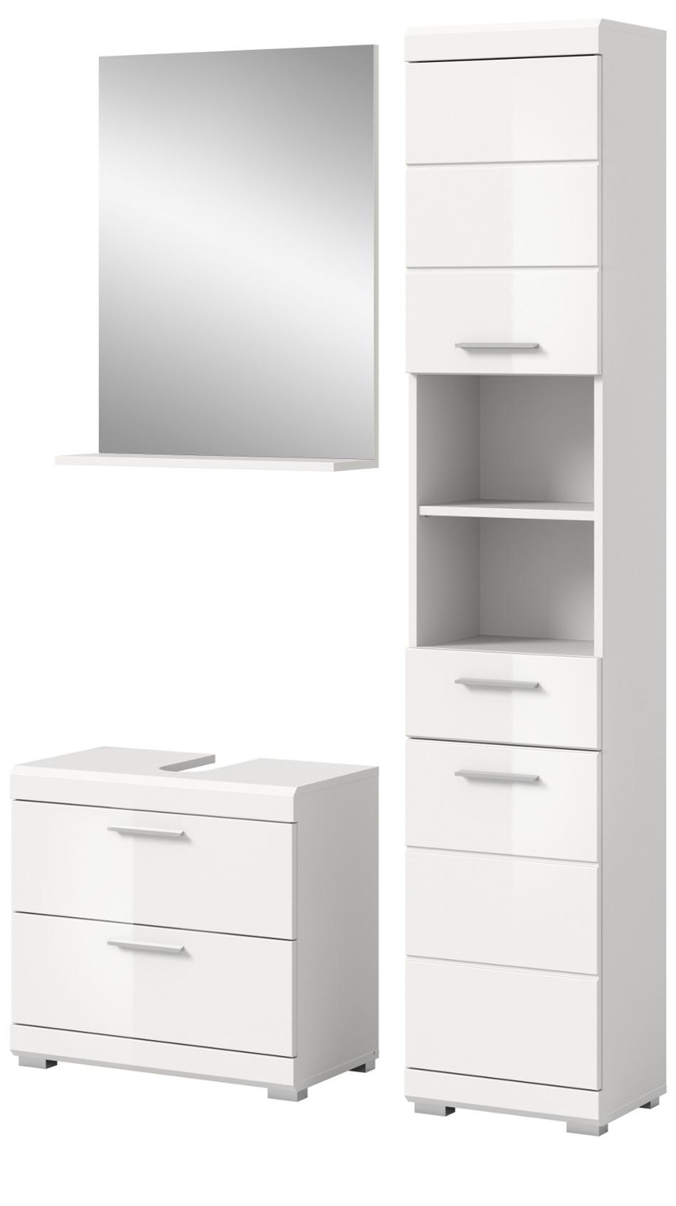 BADMÖBEL-SET weiß Hochglanz 3-teilig 112 cm, Komplettset mit viel Stauraum - Weiß Hochglanz, Glas/Holzwerkstoff (112/191/37cm) - Inn.Furn