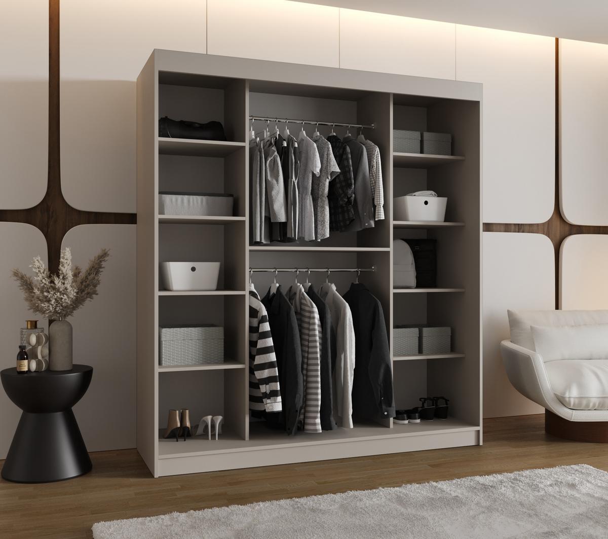 SCHIEBETÜRENSCHRANK mit Spiegel SPOTI 200/180/62 2-türig - Kaschmir/Silberfarben, Holz (180/200/62cm) - MÖBEL KRYSPOL