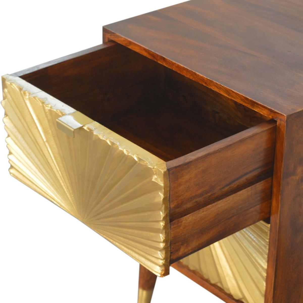 NACHTTISCH Kastanien-Finish, 2 Schubladen, Gold und Braun - Goldfarben/Braun, Holz (35/60/40cm) - Artisan Furniture