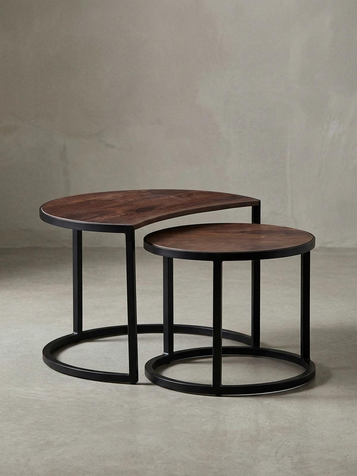 COUCHTISCH 2er Set Holz Metall Industrial Handgefertigt ESINO, Braun 60x41x41 cm - Schwarz/Braun, Holz/Metall (41/60/41cm) - KADIMA DESIGN