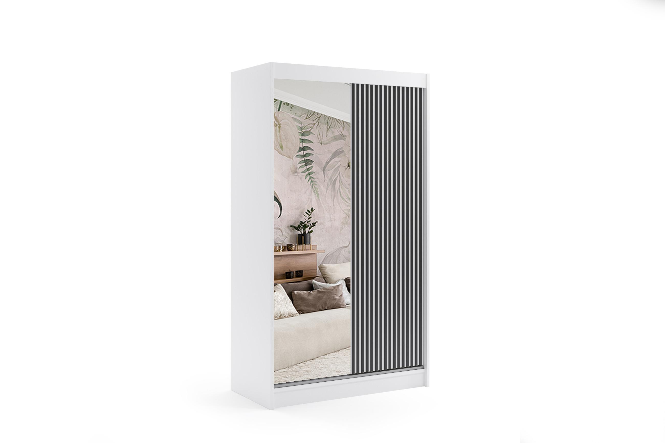 KLEIDERSCHRANK VILAN mit Spiegel/LED - 120 cm - Weiß|Schwarz - Schwarz/Weiß, Holzwerkstoff (120/215/61cm) - ALTDECOR