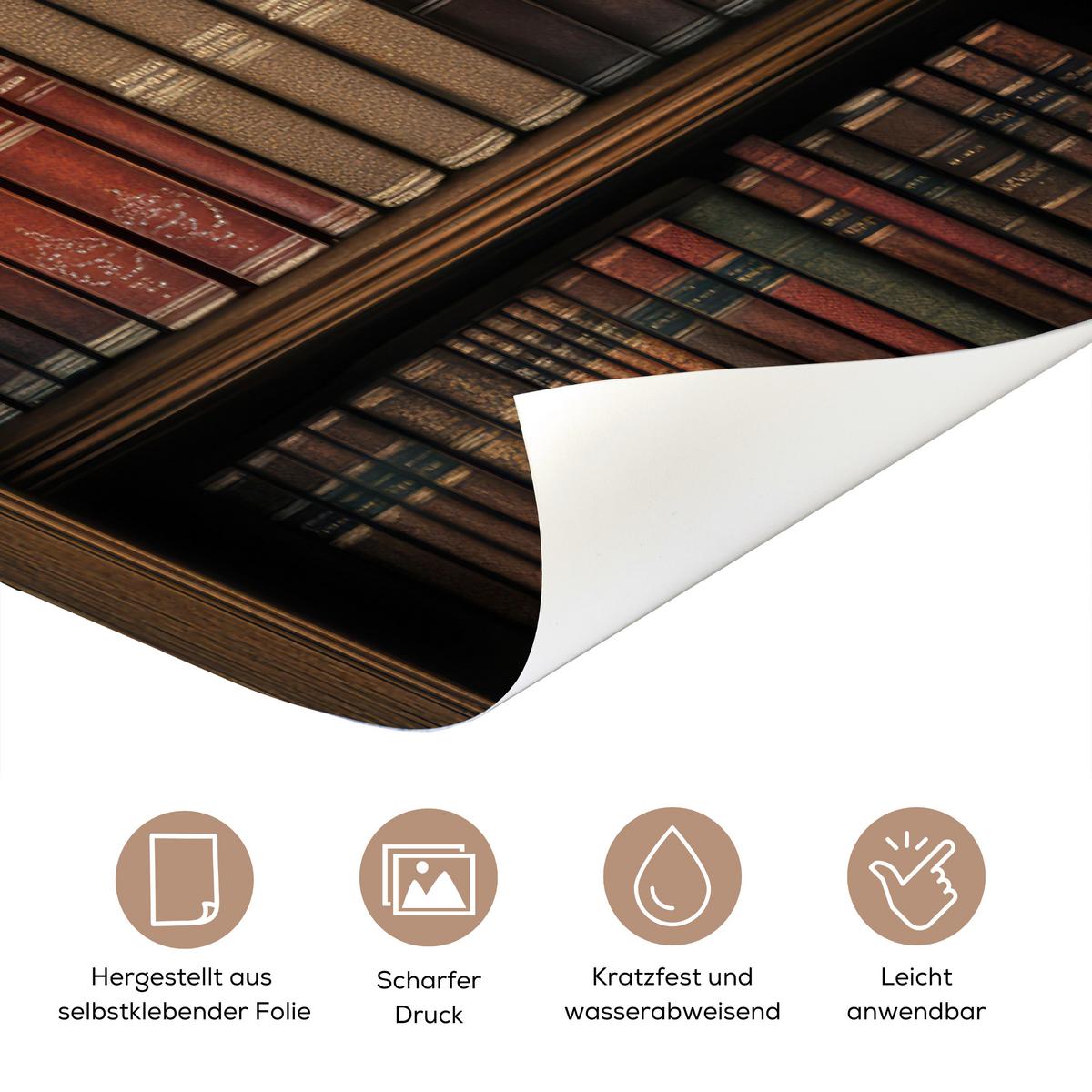 TÜRAUFKLEBER Bücherregal - Vintage - Braun Fototapete selbstklebend 80x205 cm - Türtapete - Nussbaumfarben, Kunststoff (80/0.1cm) - MuchoWow