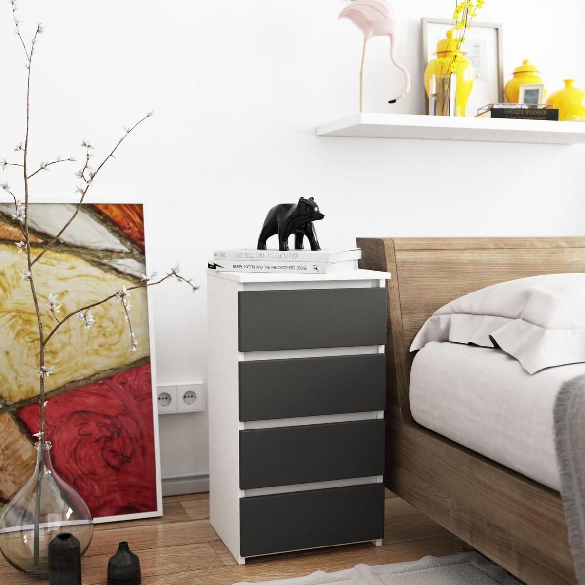 KOMMODE Weiß, Graphit Grau 74/40/35 - Weiß, Holzwerkstoff (40/74/35cm) - RAUMHIRSCH FURNITURE