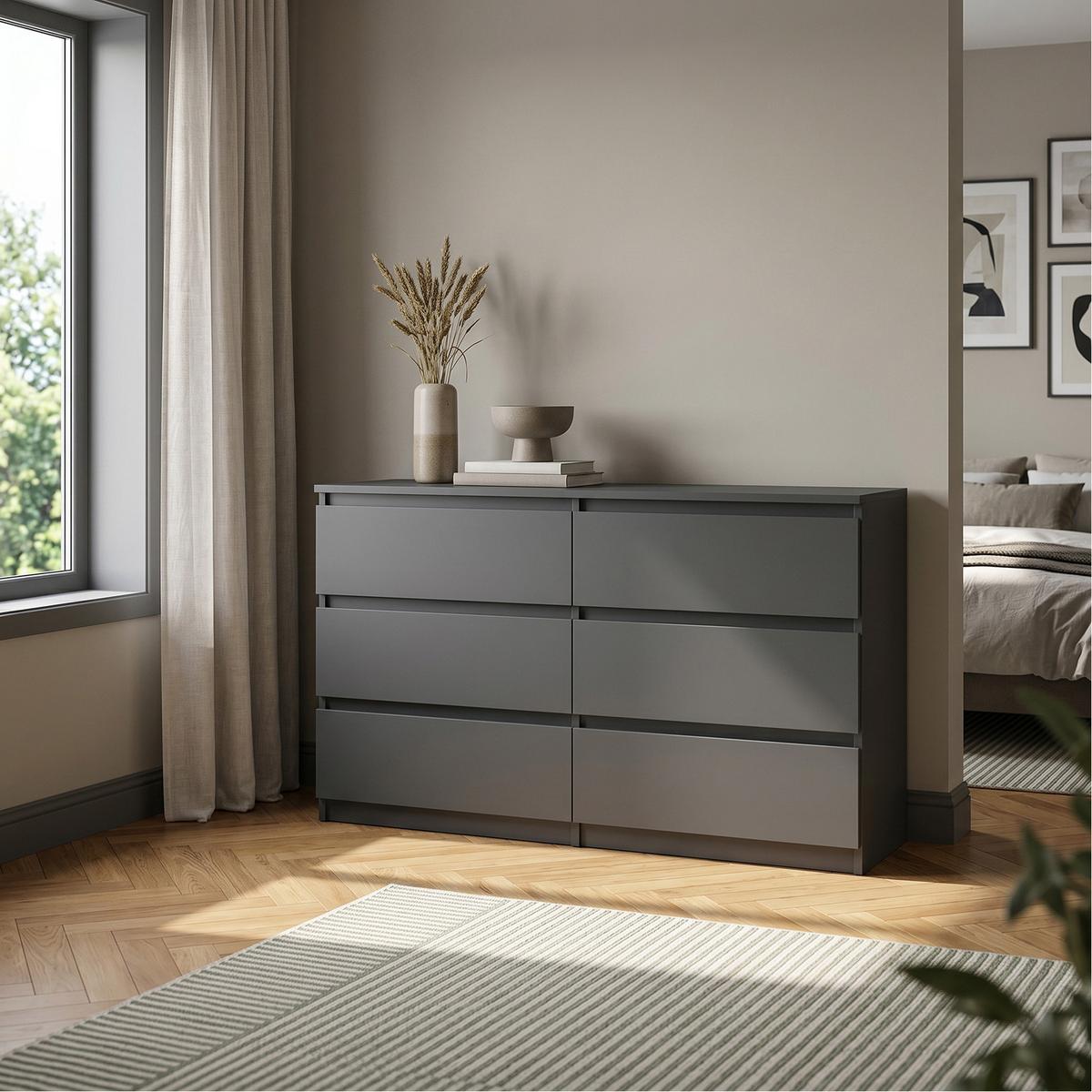 KOMMODE NUDO 120/78,5/39cm mit 6 Schubladen Türen Anthrazit - Anthrazit, Holzwerkstoff (120/78.5/39cm) - MASSENO