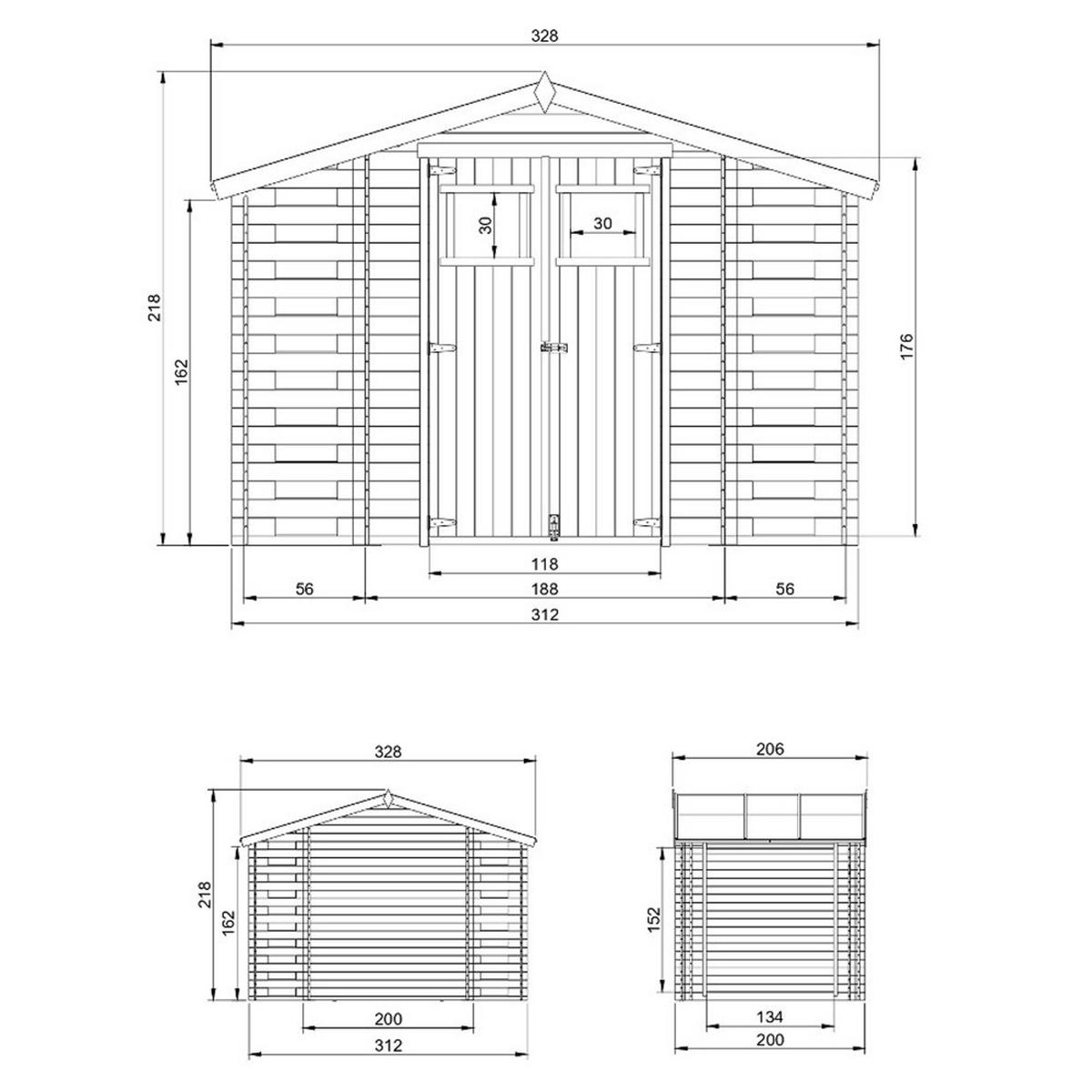 HOLZHAUS GARTENHAUS mit Brennholzschuppen M391+M391G - mit imprägniertem Boden- 3,53 + 0,97 + 0,97 m2 - Beige, Holz (328/218/206cm) - Timbela