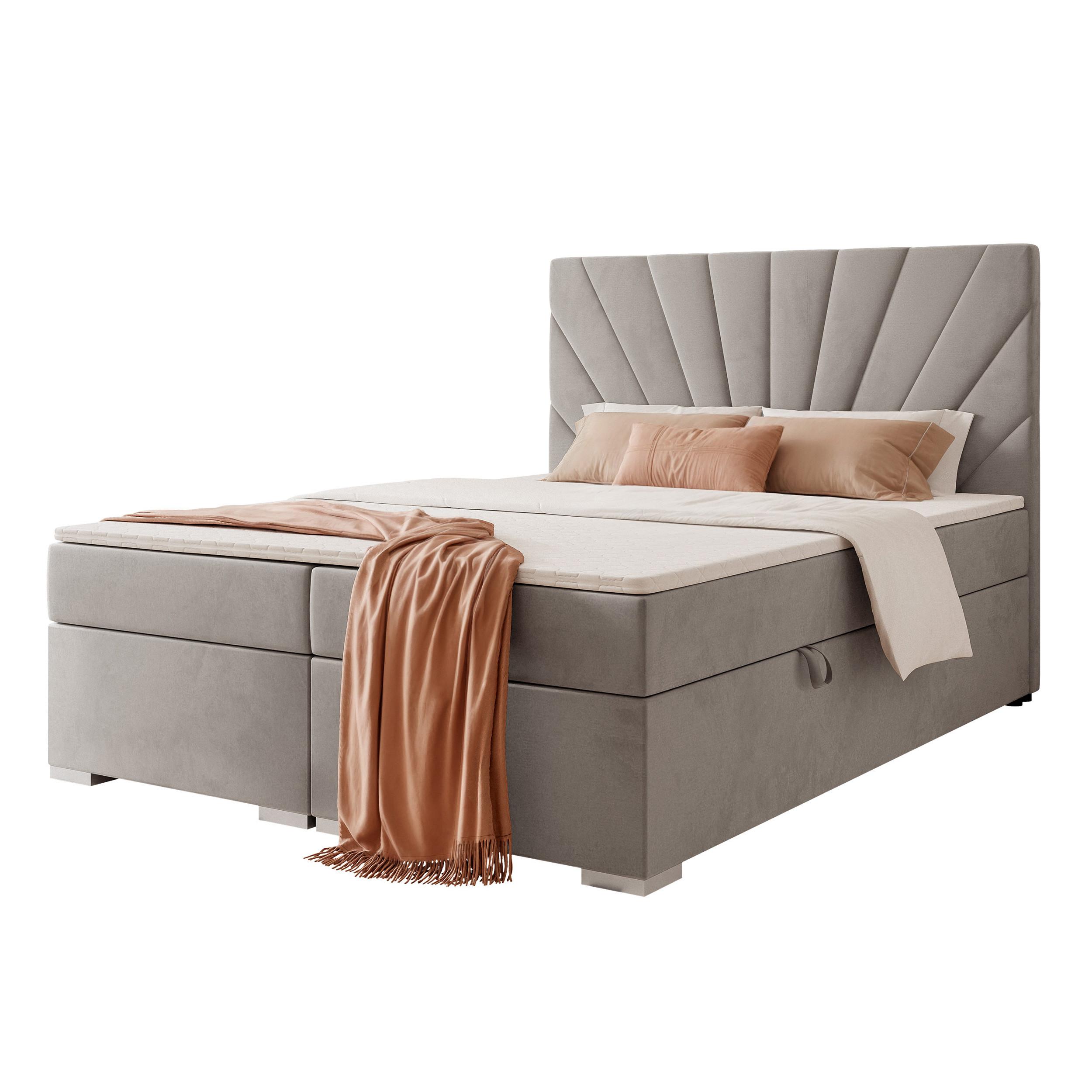 BOXBETT 160x200 cm mit Topper - Hellgrau, Holzwerkstoff/Textil (160/200cm) - Idohome