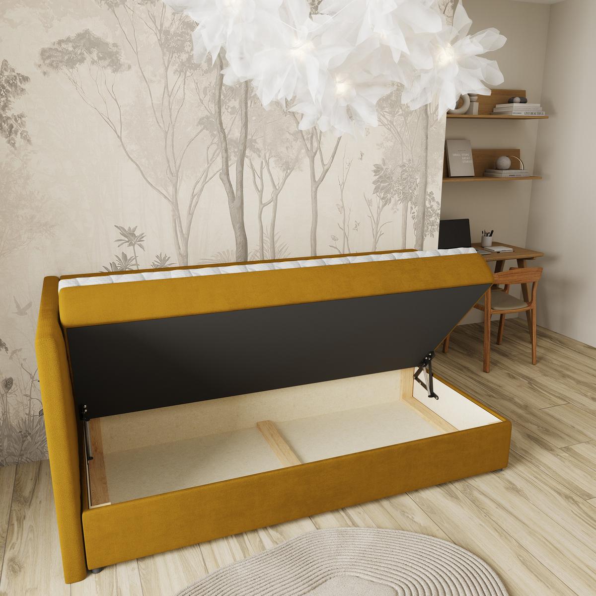 BOXBETT ARIS 100x200 cm mit Matratze und Topper, H2+H3 - Gelb - Gelb, Holz (100/200cm) - MASSENO