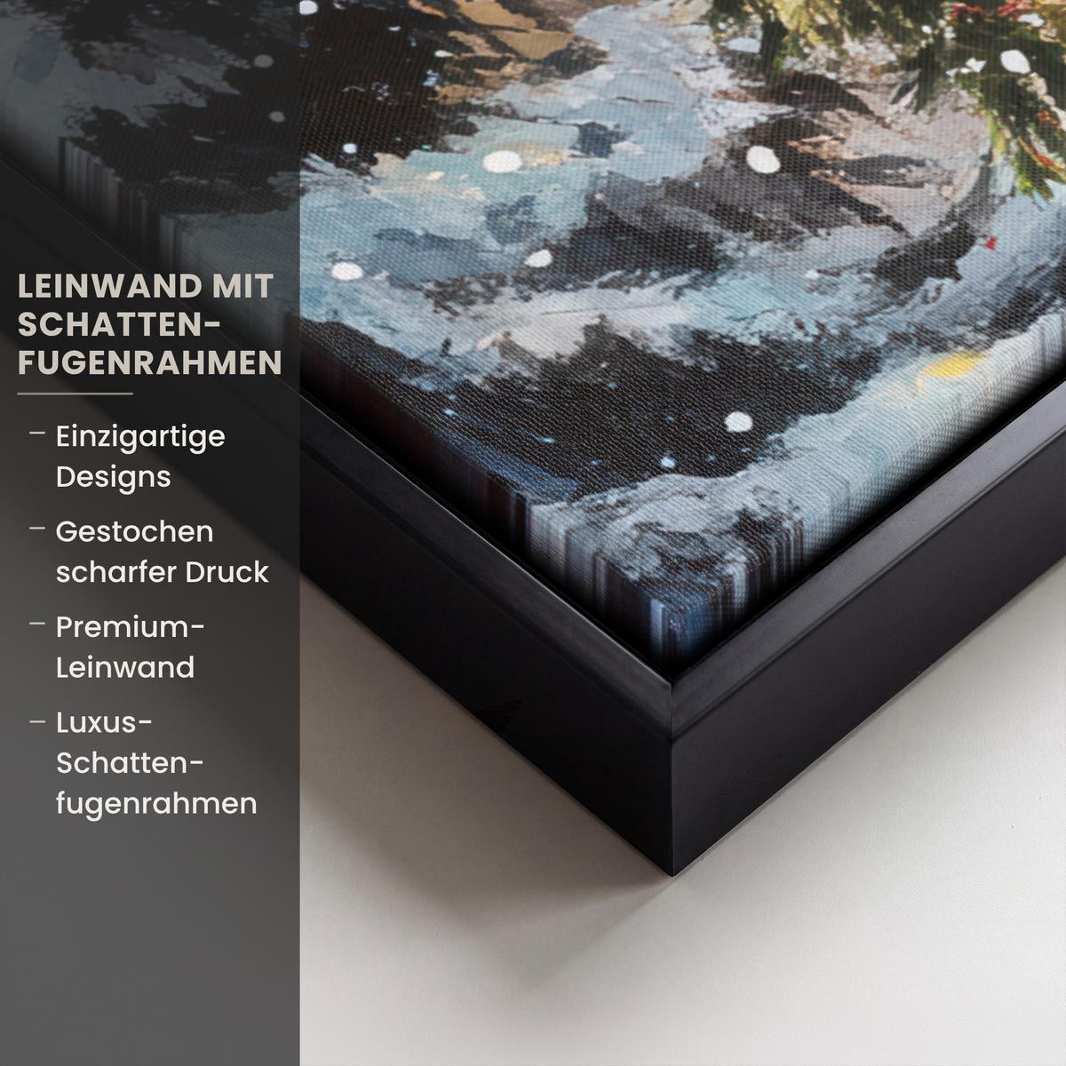 LEINWAND Bilder mit Rahmen - Weihnachtsdorf - Häuser - Schnee - Weihnachten - 70x50 - Sandfarben, Textil (70/50cm) - MuchoWow