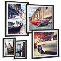 BILDER SET 5er Set - 50x50 cm & 20x30 cm & 40x60 cm Schwarzer Rahmen - Oldtimer in Städten - Schwarz, Kunststoff (40/60cm) - TULUP