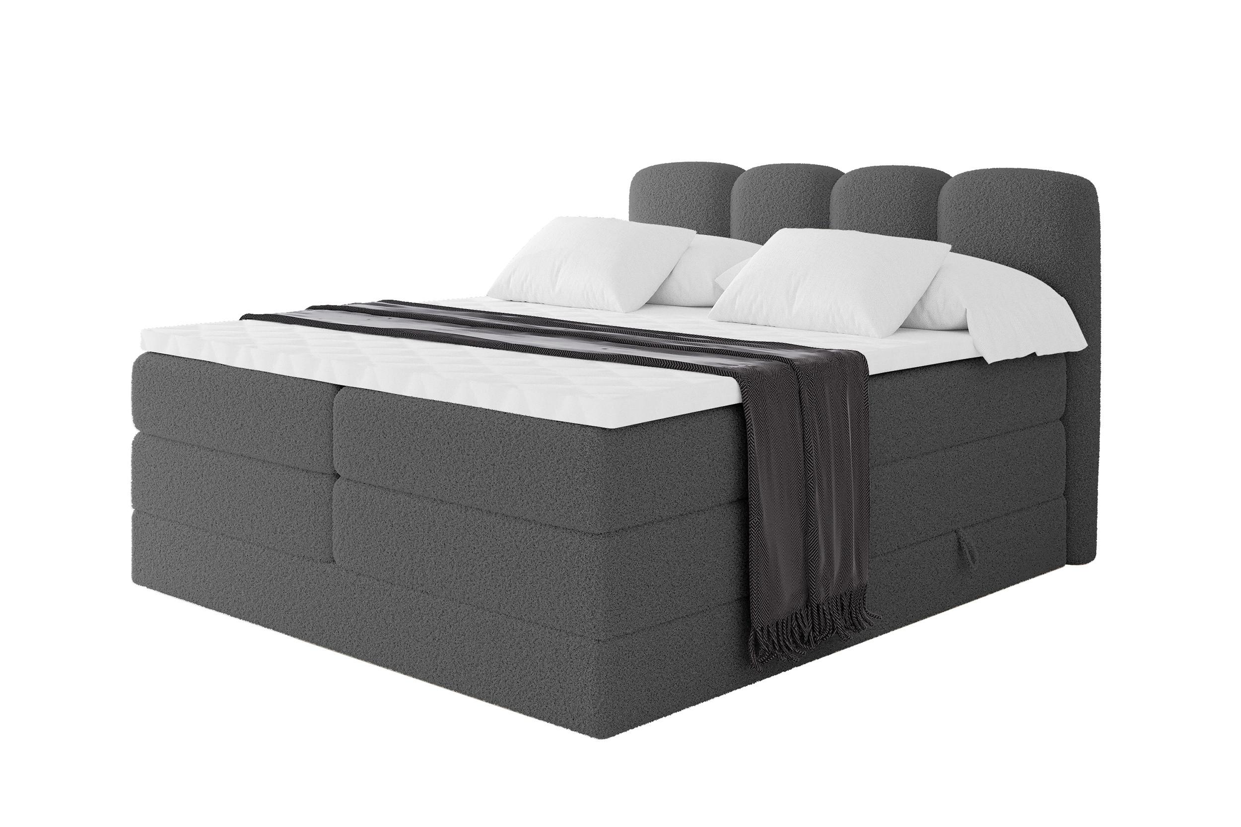 BOXSPRINGBETT mit Matratze H3/H4 - NINA KING - 160x200 cm Grau - Titanfarben, Holzwerkstoff (160/200cm) - ALTDECOR