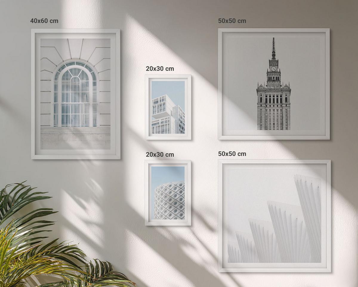 BILDER SET 5er Set - 50x50 cm & 20x30 cm & 40x60 cm Weißer Rahmen - Moderne Architekturgeometrie - Weiß, Kunststoff (40/60cm) - TULUP