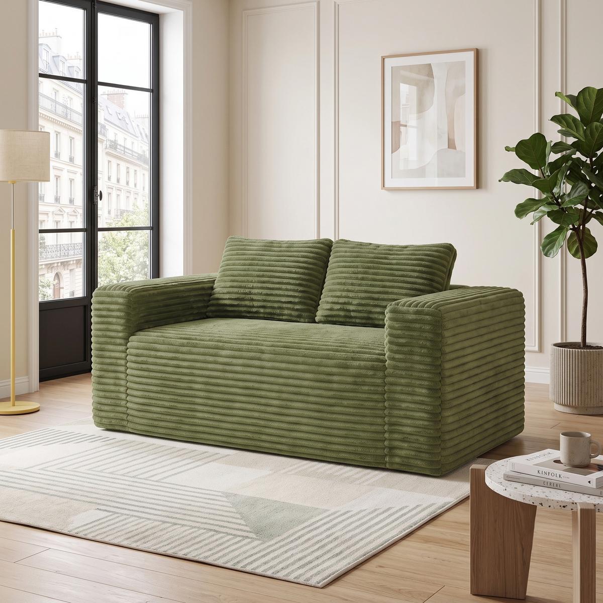 2-SITZER SOFA 160cm Cord-Sofa Bodensofa ohne Montage - Grün, Textil (160/58/88cm) - Urban Meuble