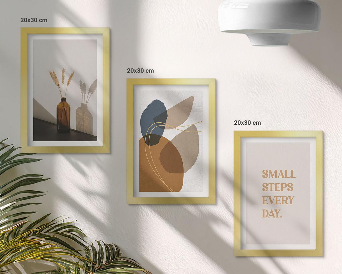 BILDER SET 3er Set - 20x30 cm Goldrahmen - Set abstrakter Formen - Goldfarben, Kunststoff (20/30cm) - TULUP