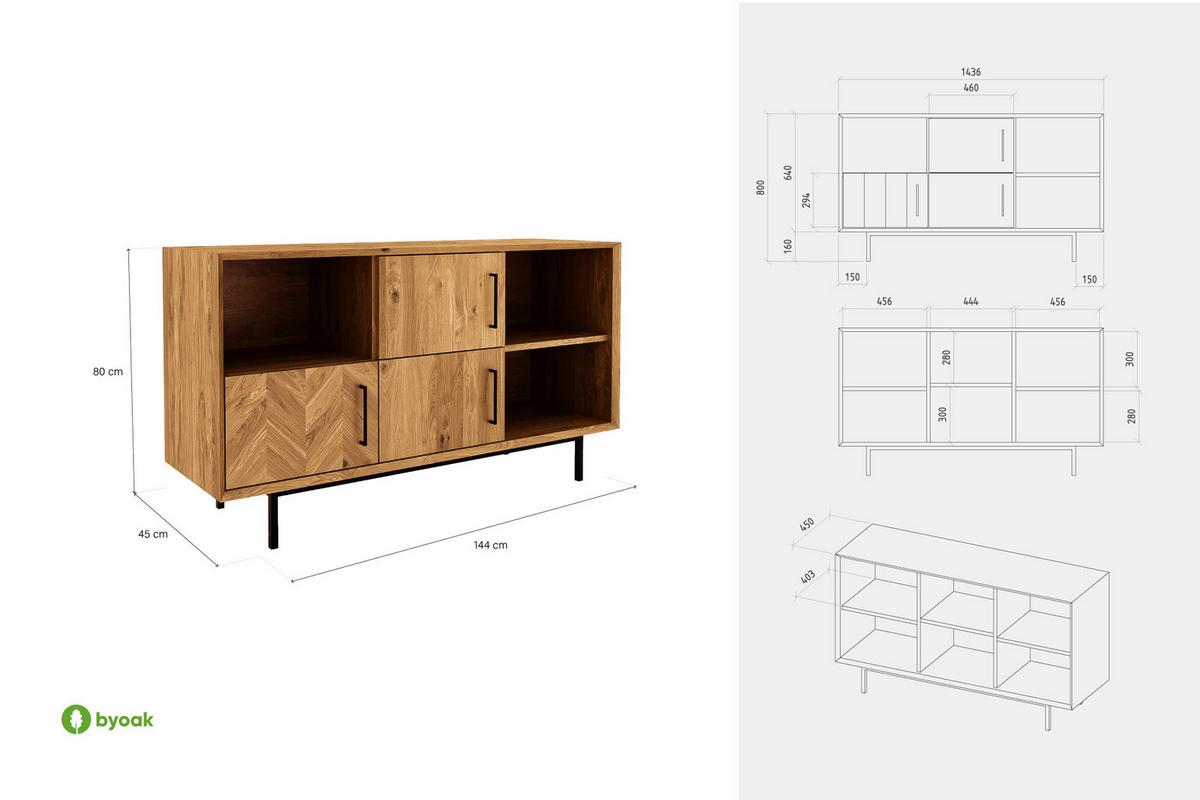 KOMMODE BREIT LEON Kernbuche - Kernbuche, Holz (144/80/45cm) - byoak