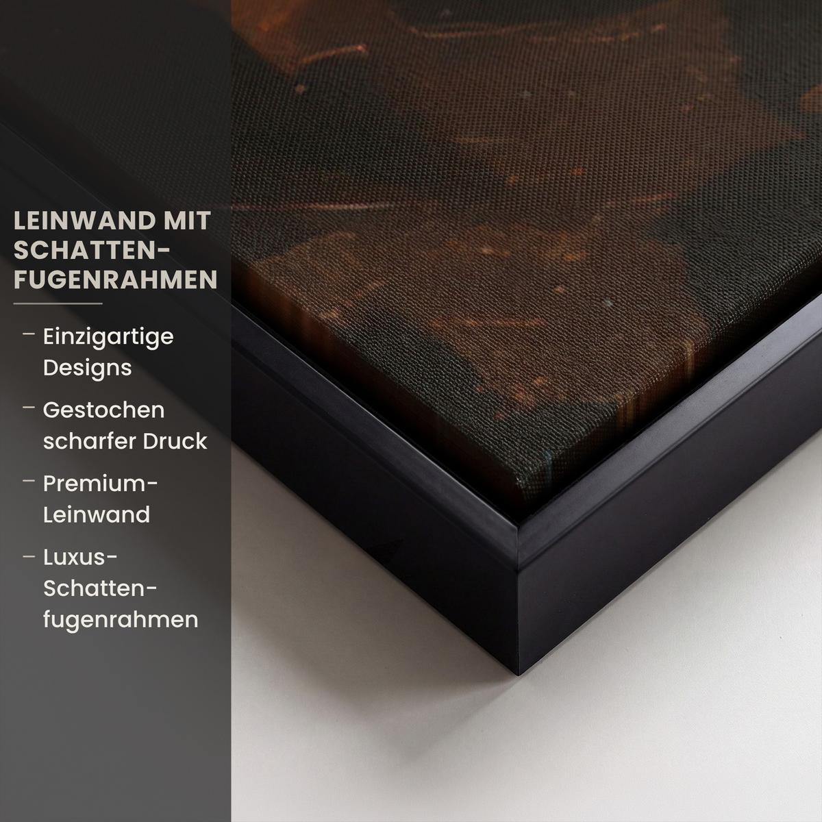 LEINWAND Bilder mit Rahmen - Gesicht - Dame - Blätter - Pinselstriche - 80x120 - Goldfarben, Textil (80/120cm) - MuchoWow