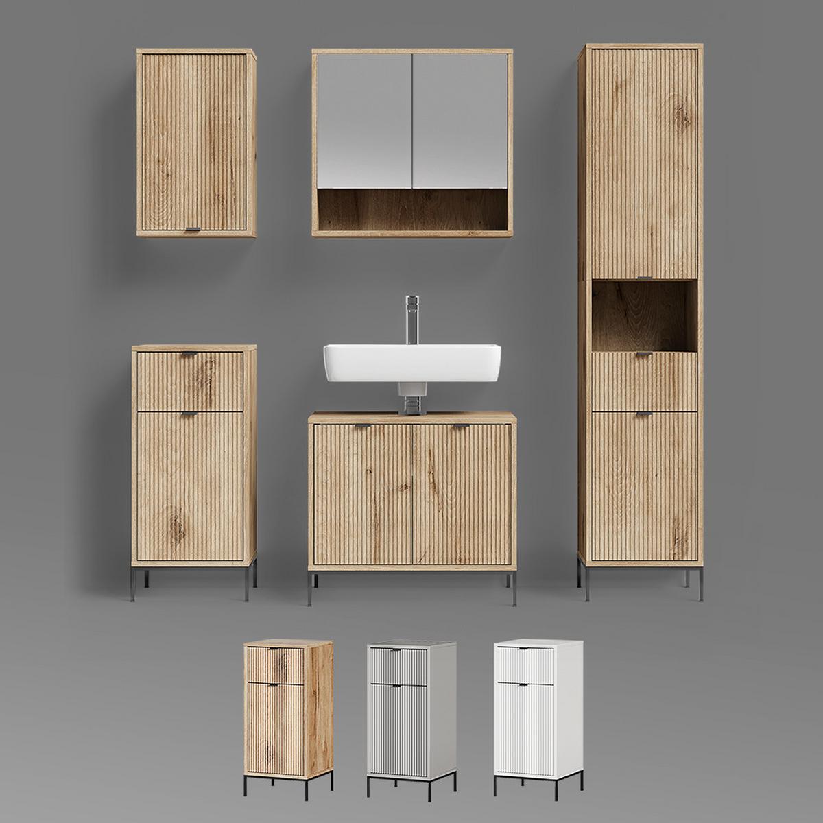 BADSPIEGELSCHRANK ATERNO Viking Oak 70 x 65 cm mit 2 Türen - Eichefarben, Holzwerkstoff (70/65/22.1cm) - Livinity®