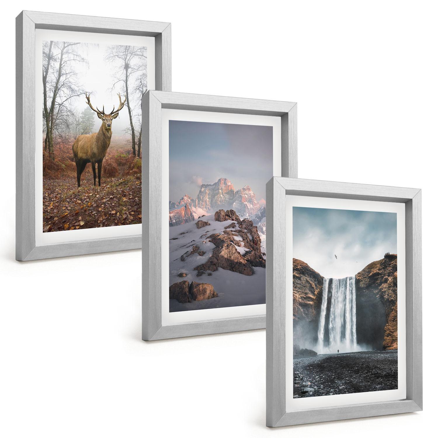 BILDER SET 3er Set - 20x30 cm Silberner Rahmen - Wilde Berglandschaften - Silberfarben, Kunststoff (20/30cm) - TULUP