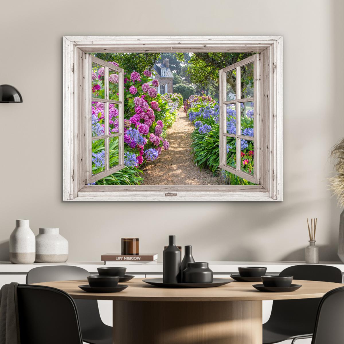 METALLBILD Hortensie - Durchsichtig - Blumen - Sommer - Lila - Weg 80x60 cm - Lila, Metall (80/60cm) - MuchoWow