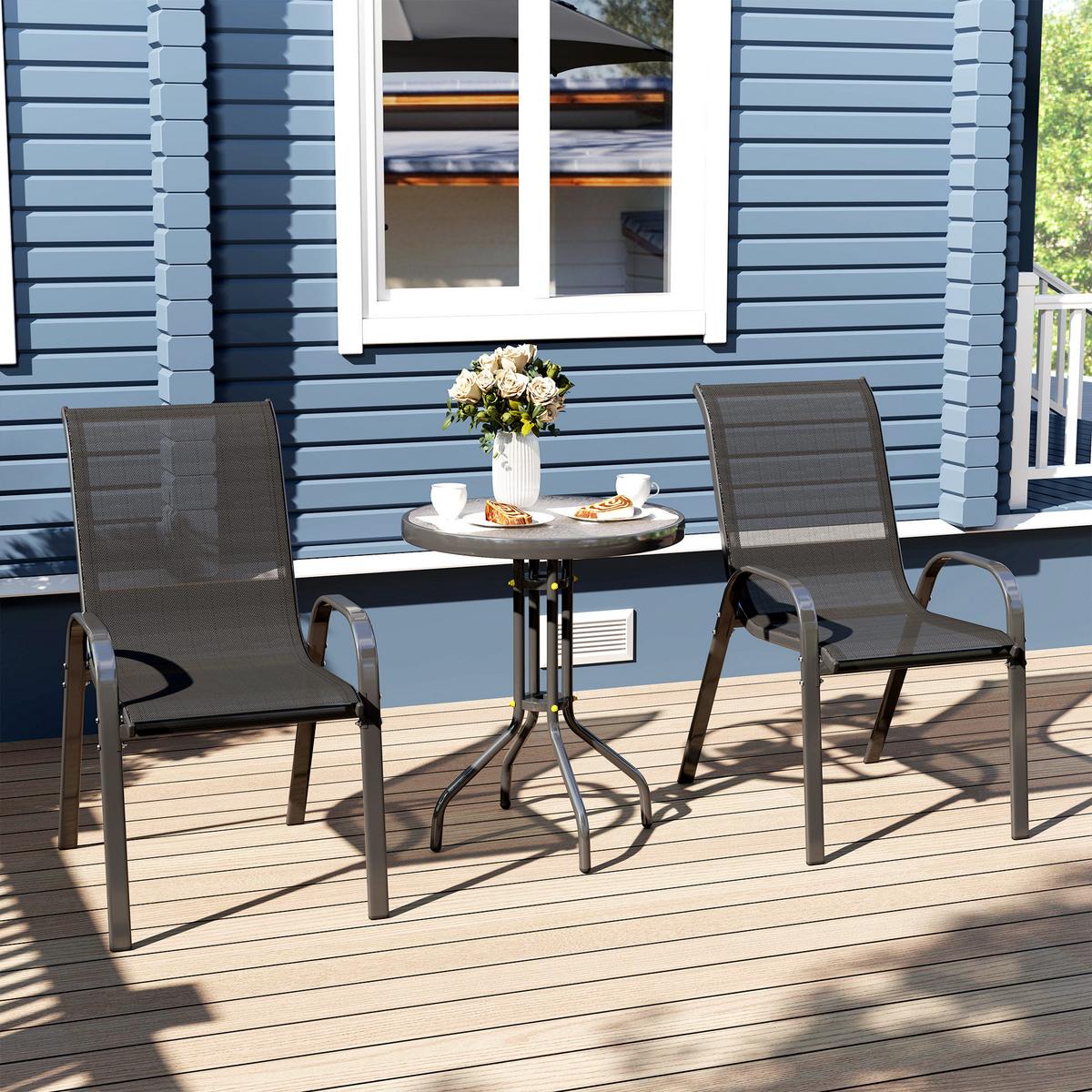BALKONMÖBELSET 3TLG. aus Metall Hartglas Schwarz - Schwarz, Textil/Metall - Outsunny