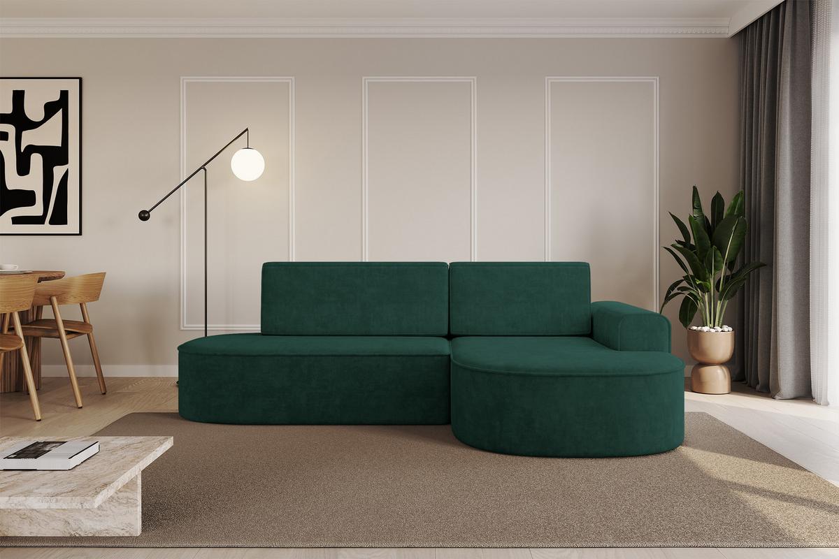 ECKSOFA mit Schlaffunktion und Bettkasten Ottomane Rechts MARI-L1-S - 283x167x73 cm Grün Velours - Waldgrün/Schwarz, Holzwerkstoff/Kunststoff (167/283cm) - ALTDECOR