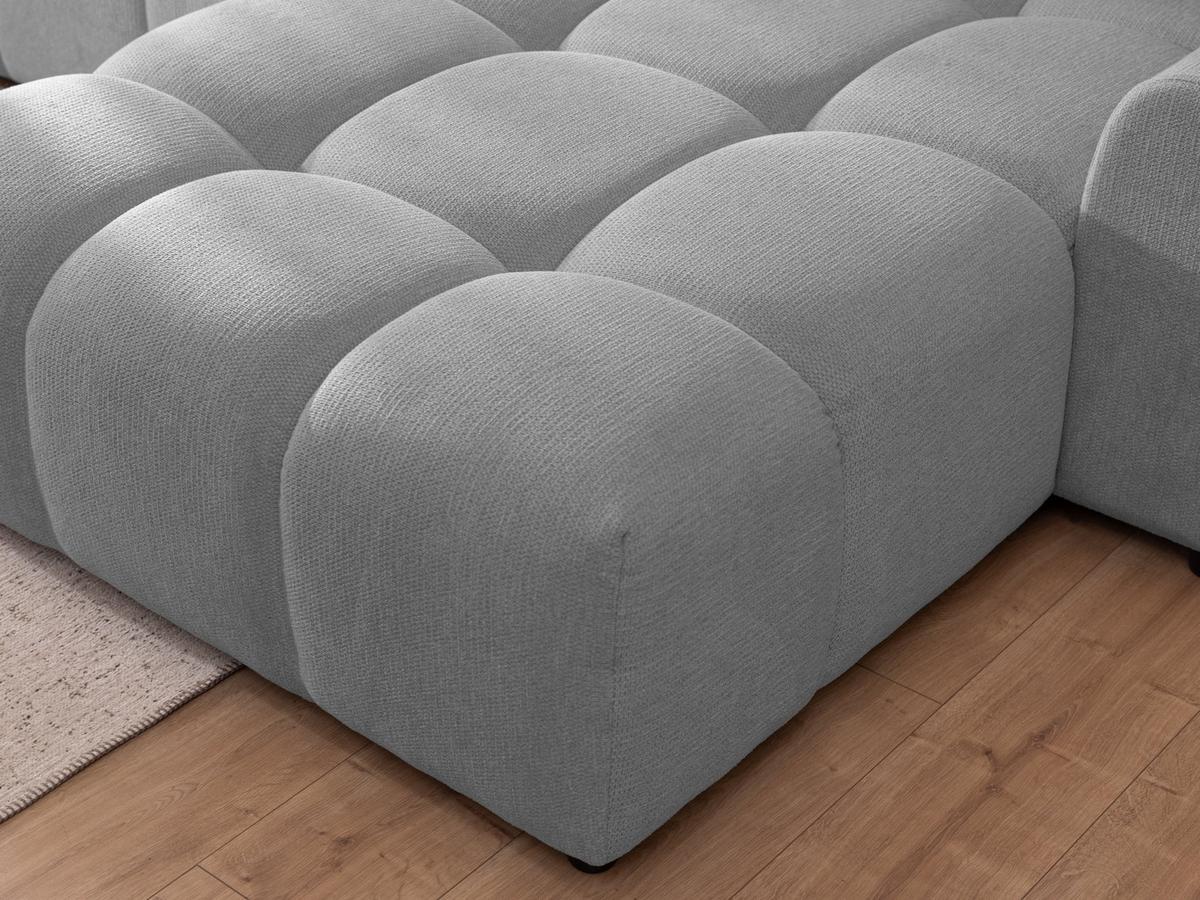 ECKSOFA inkl. Hocker Bubble mit Schlaffunktion und losen Rückenkissen, Sitzfläche Bubble-Optik aus weichem Grau Strukturstoff - Ottomane Rechts - Schwarz/Grau, Holz/Kunststoff (306/180cm) - S-Style