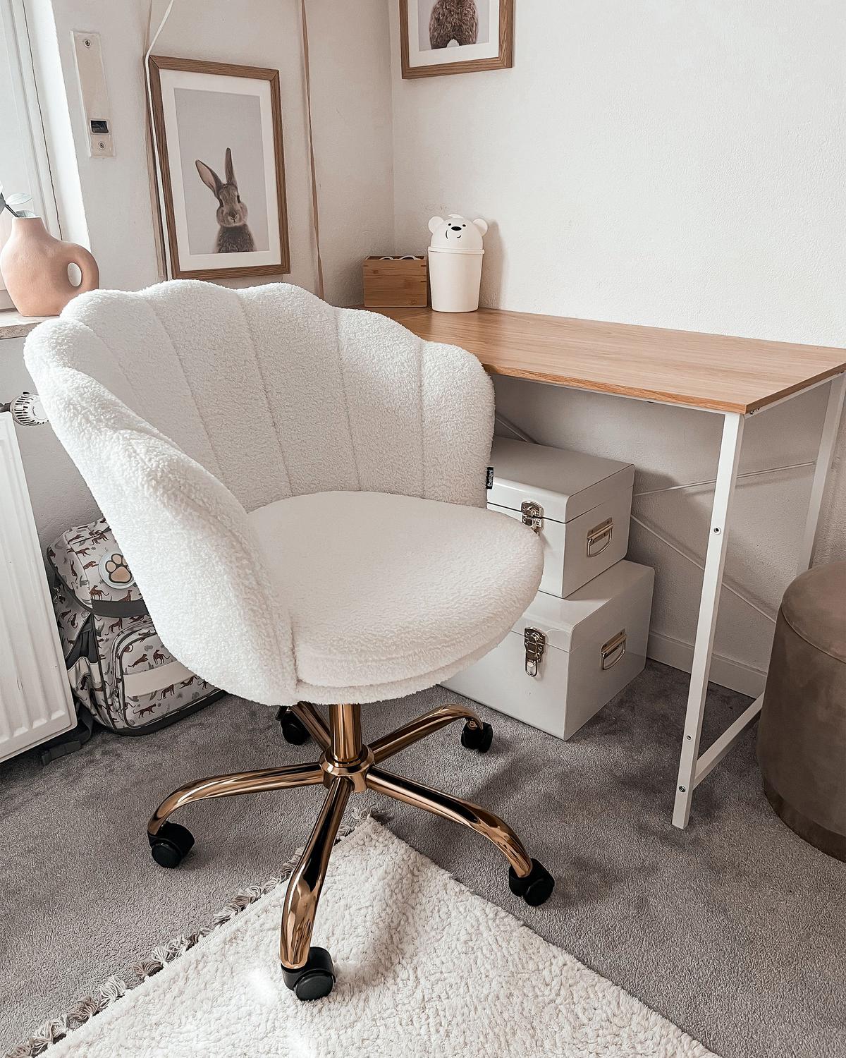 BÜROSTUHL Bouclé Weiß Monticello - Weiß, Textil/Metall (67/78/65cm) - Beliani