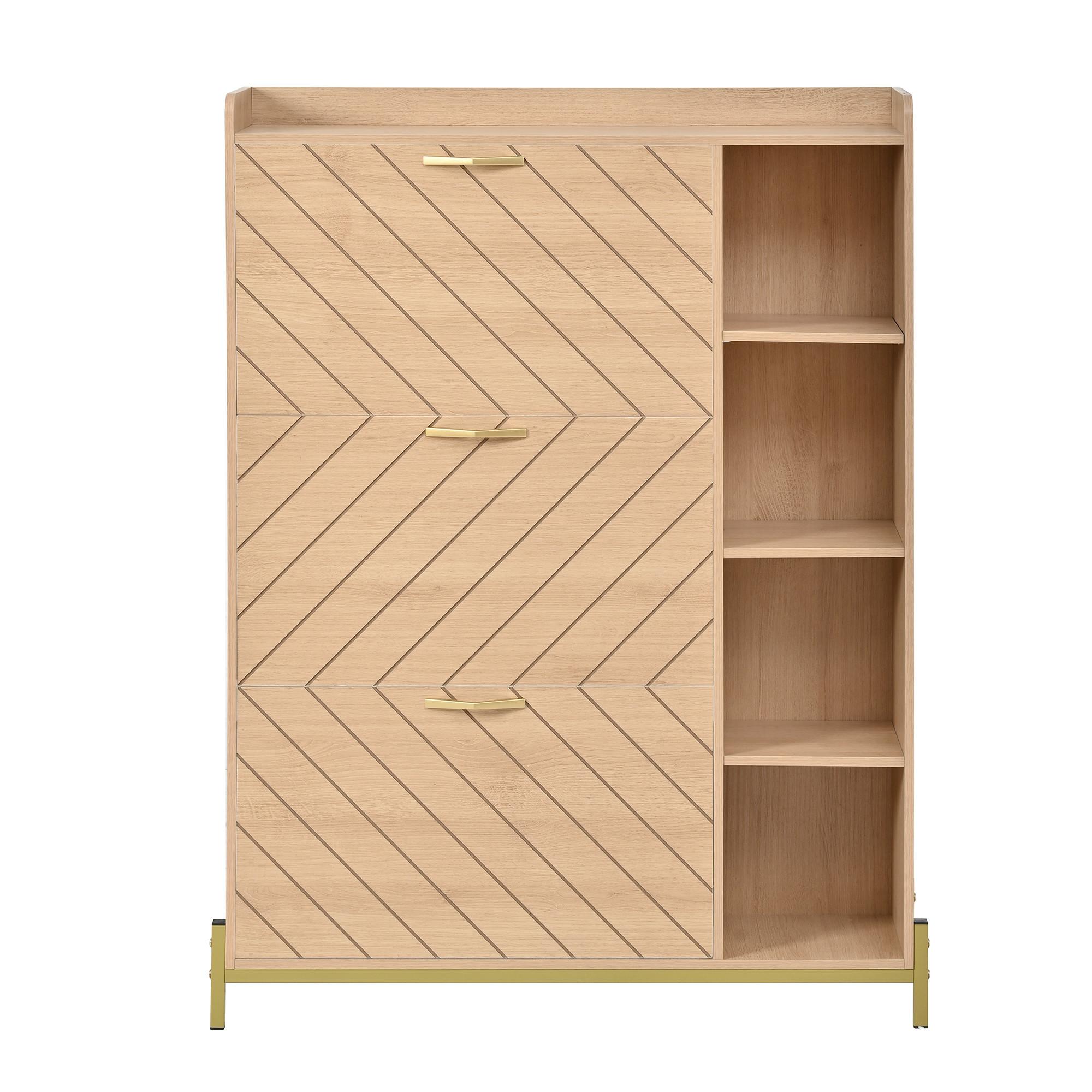 SCHUHSCHRANK eichen-optik mit 3 klappfächern & seitenregal - Naturfarben, Holzwerkstoff (90/119/24cm) - Urban Meuble