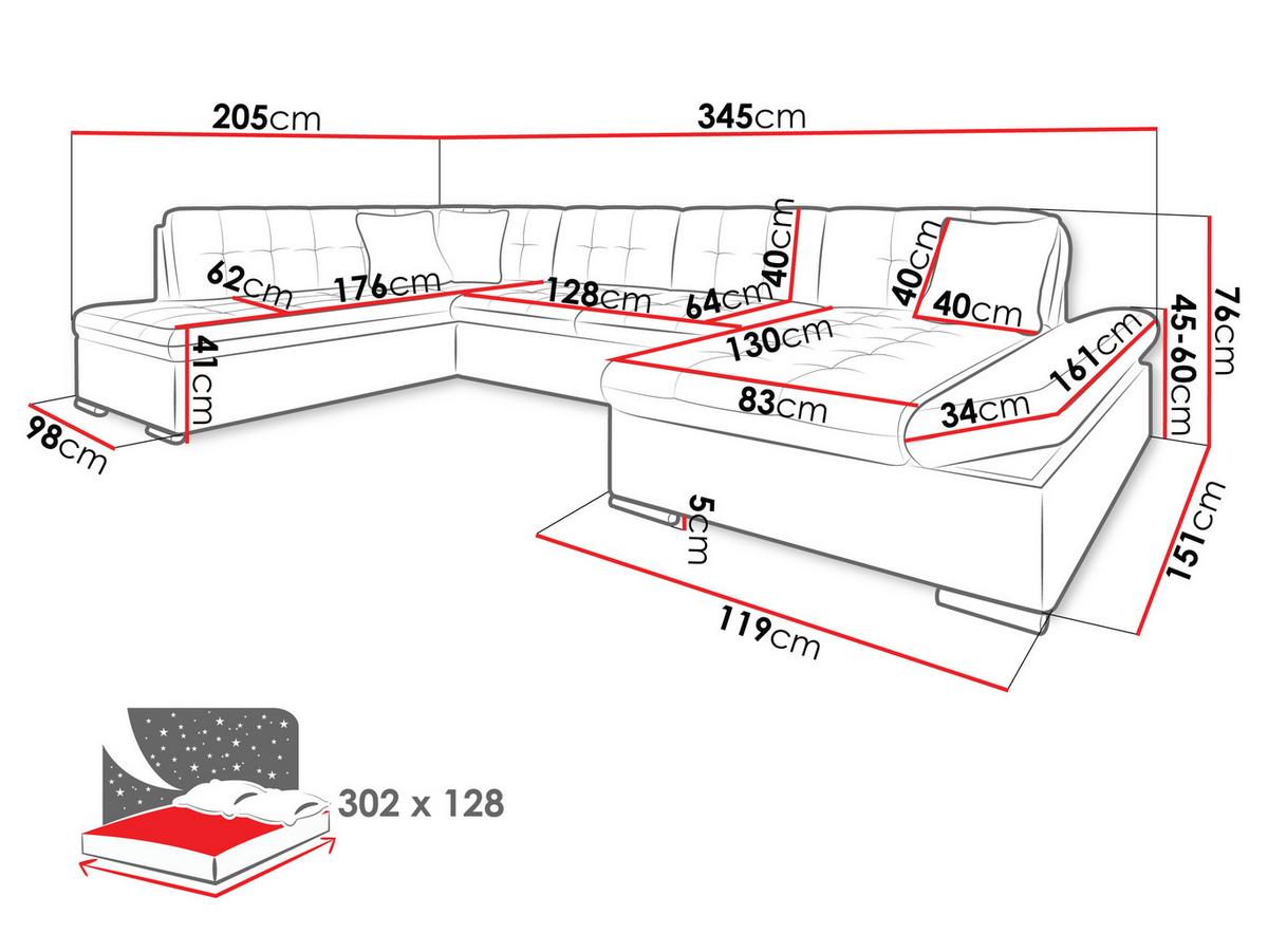 WOHNLANDSCHAFT Bergen Cord, Seite: Links - Silberfarben/Nussbaumfarben, Holz/Textil (345/76/205cm) - MIRJAN24