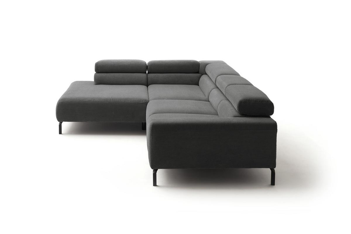 ECKSOFA DELIA Grau Cord Relaxfunktion - Schwarz/Grau, Textil/Metall (276/219cm) - KAWOLA