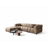 SOFA 3-sitzer Und 1-polsterhocker Flow - Hellbraun, Holzwerkstoff/Textil (288/71/96cm) - Fun Möbel