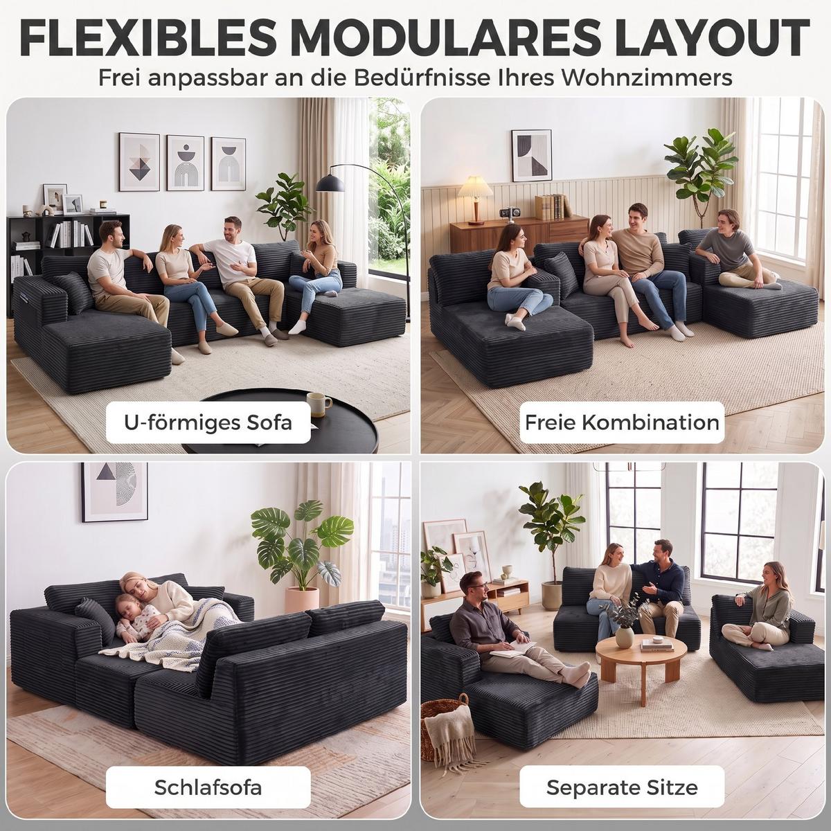 ECKSOFA 3er Set Polyester Grau - Dunkelgrau, Textil (152/369cm) - HOMCOM