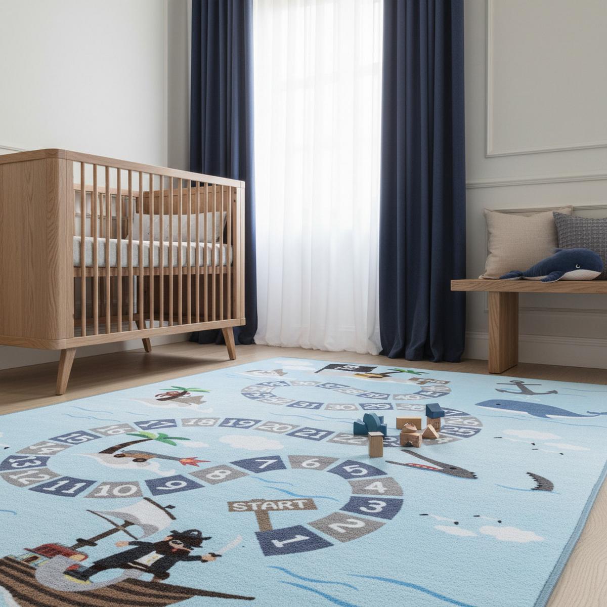 SPIELTEPPICH TRAUN in Blau, mit Piraten-Motiv, 100 x 150 cm - Blau, Textil (100/150cm) - KADIMA DESIGN