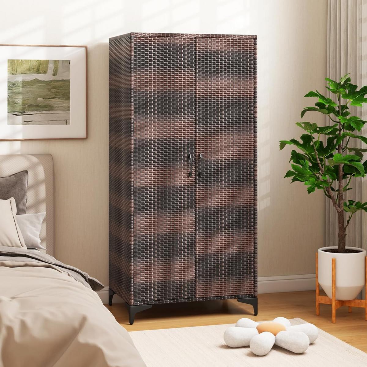 GARTENSCHRANK Braun - Braun, Kunststoff (72/157/50cm) - COSTWAY
