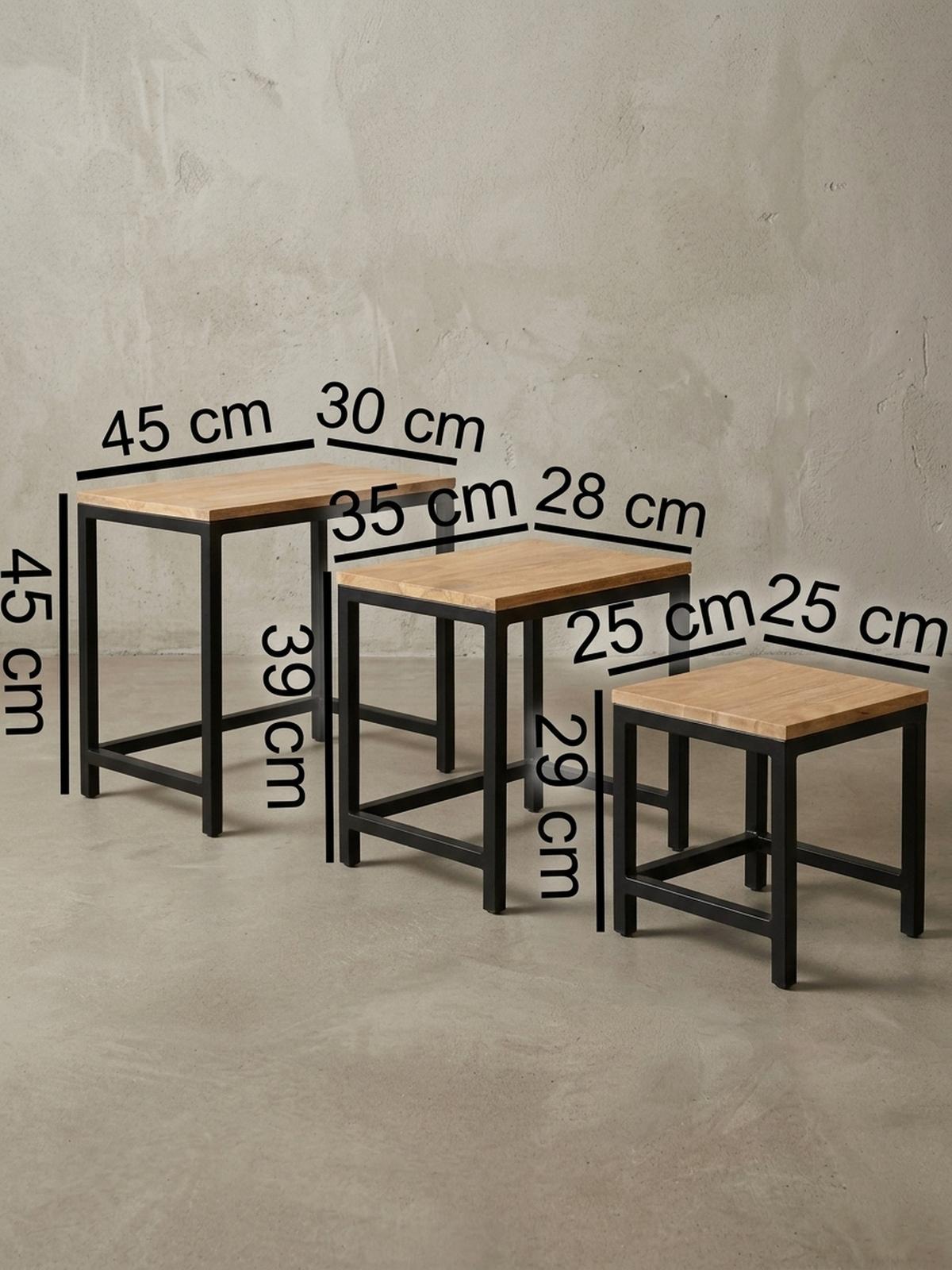 BEISTELLTISCH Set – 3-teilig Massivholz Metallbeine handgefertigt - Schwarz/Braun, Holz/Metall (30/45/45cm) - KADIMA DESIGN
