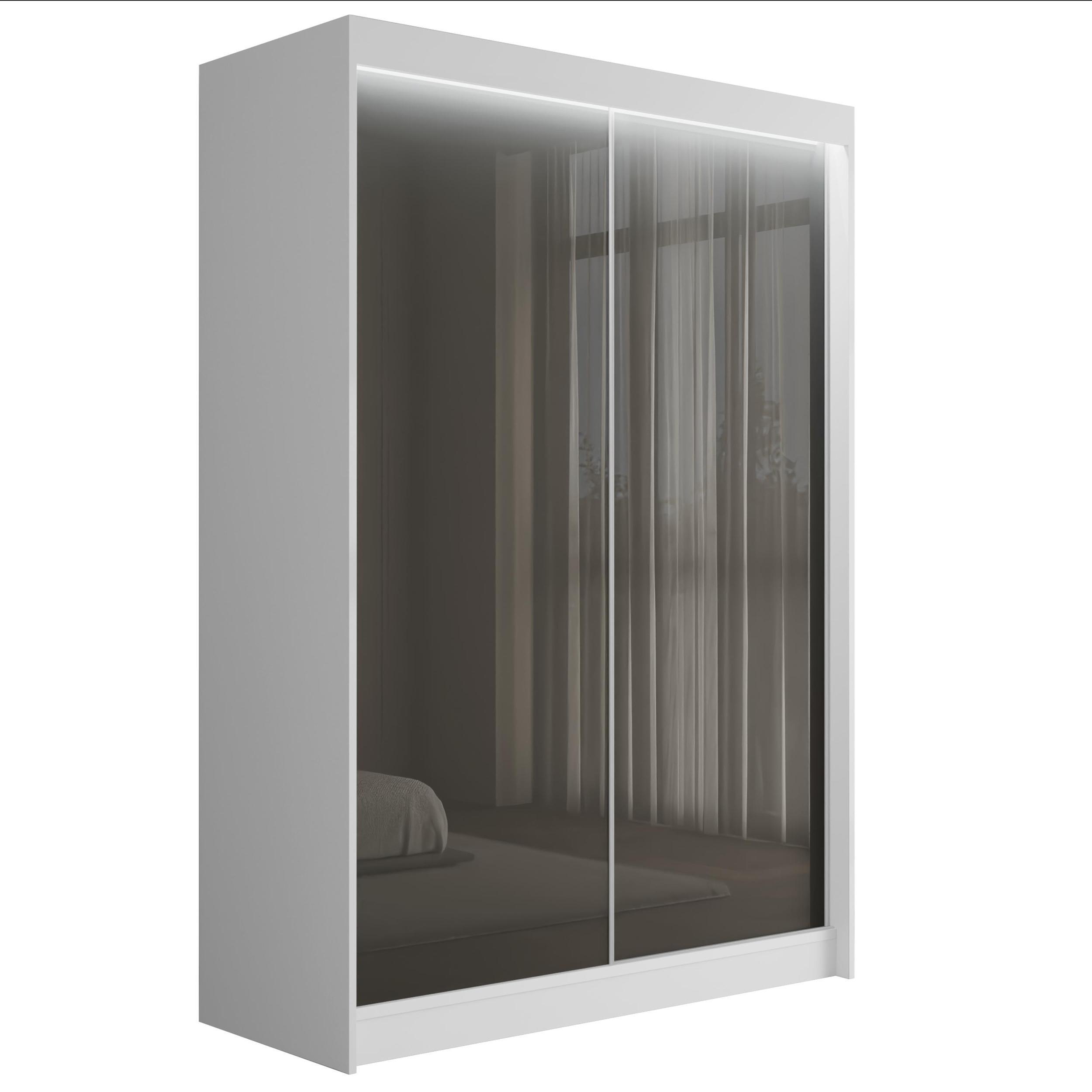 KLEIDERSCHRANK PEKA mit LED - 150 cm - Weiß|Grau - Weiß/Grau, Holzwerkstoff (150/215/61cm) - ALTDECOR