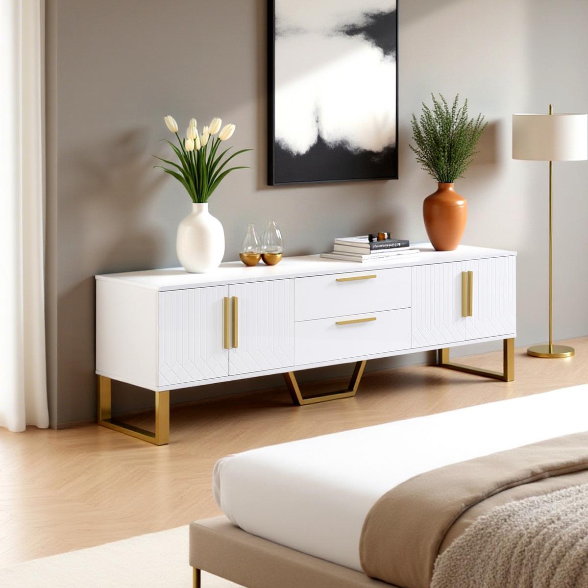 SIDEBOARD im minimalistischen Design, 170/40/53.5cm - Weiß, Holzwerkstoff/Metall (40/54/170cm) - Urban Meuble