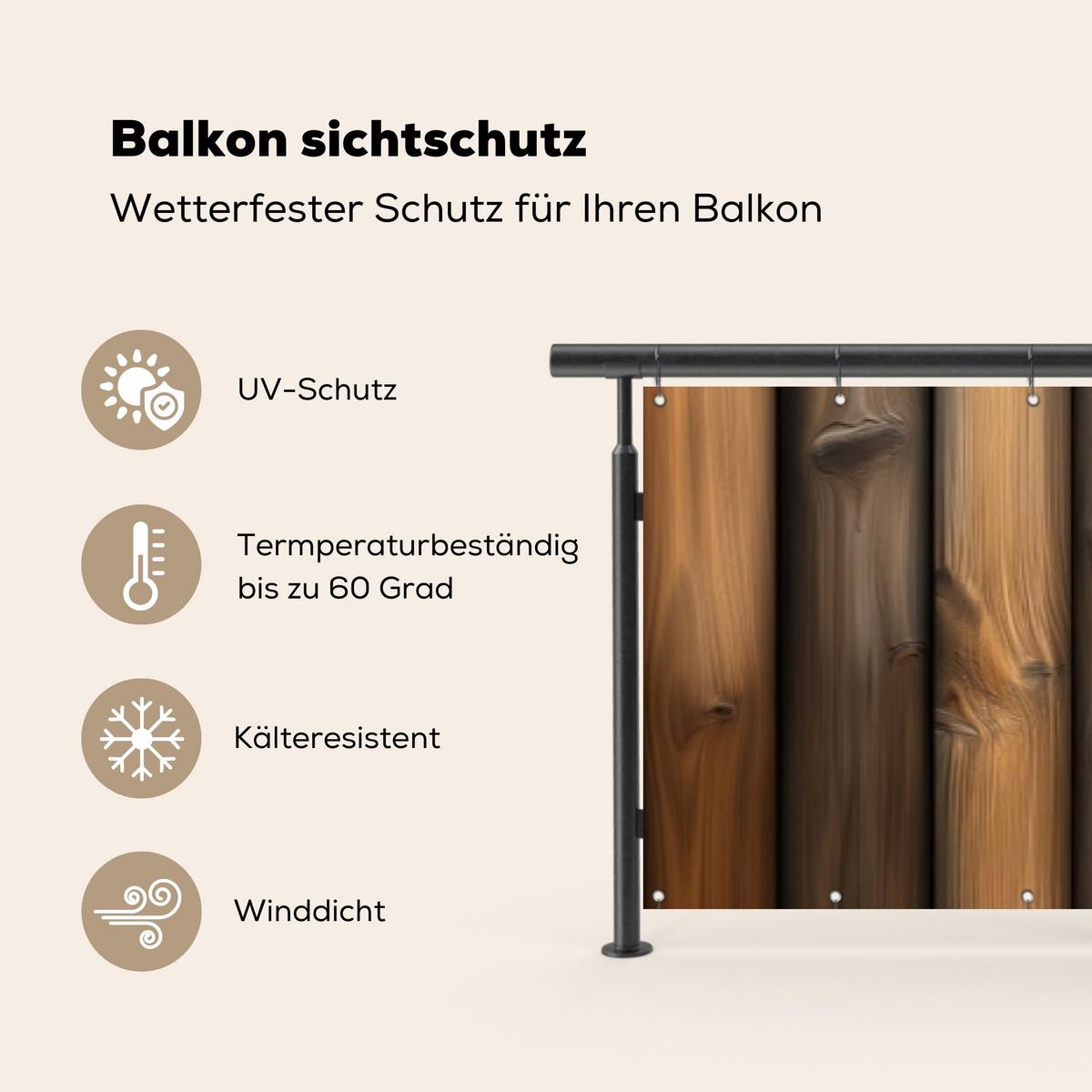 BALKON-SICHTSCHUTZ Holz - Dielen - Gemischt Groß 500x80 cm - Teakfarben, Kunststoff (500/80cm) - MuchoWow