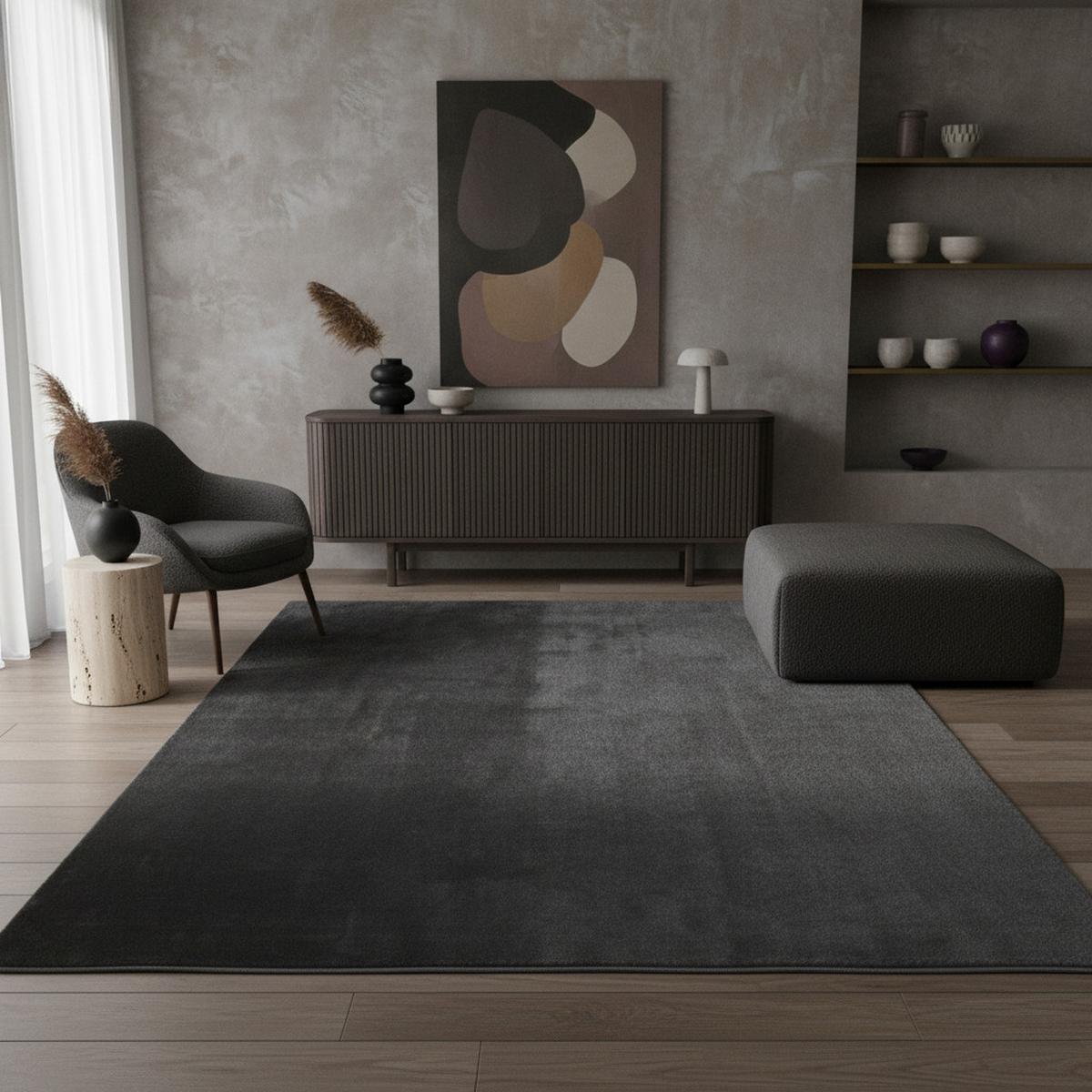 KURZFLORTEPPICH Waschbar ISAR, einfarbig, Grau, Ø 120 cm - Grau, Textil (120/120cm) - KADIMA DESIGN