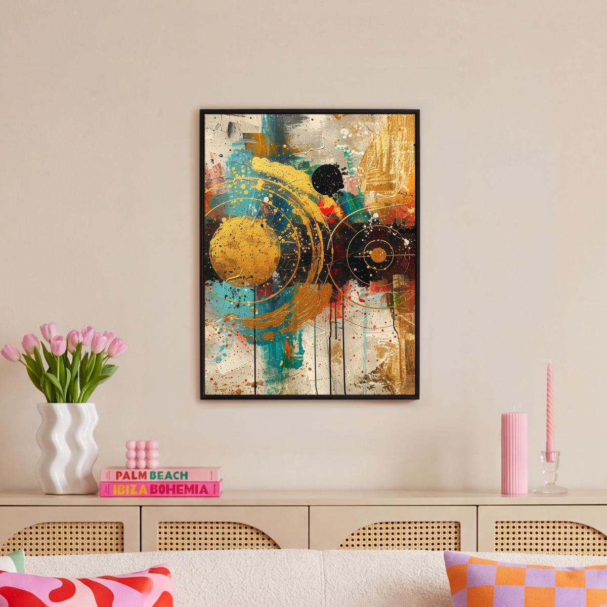 LEINWAND Bilder mit Rahmen - Abstrakt - Kunst - Gold - Modern - 60x80 - Multicolor, Textil (60/80cm) - MuchoWow