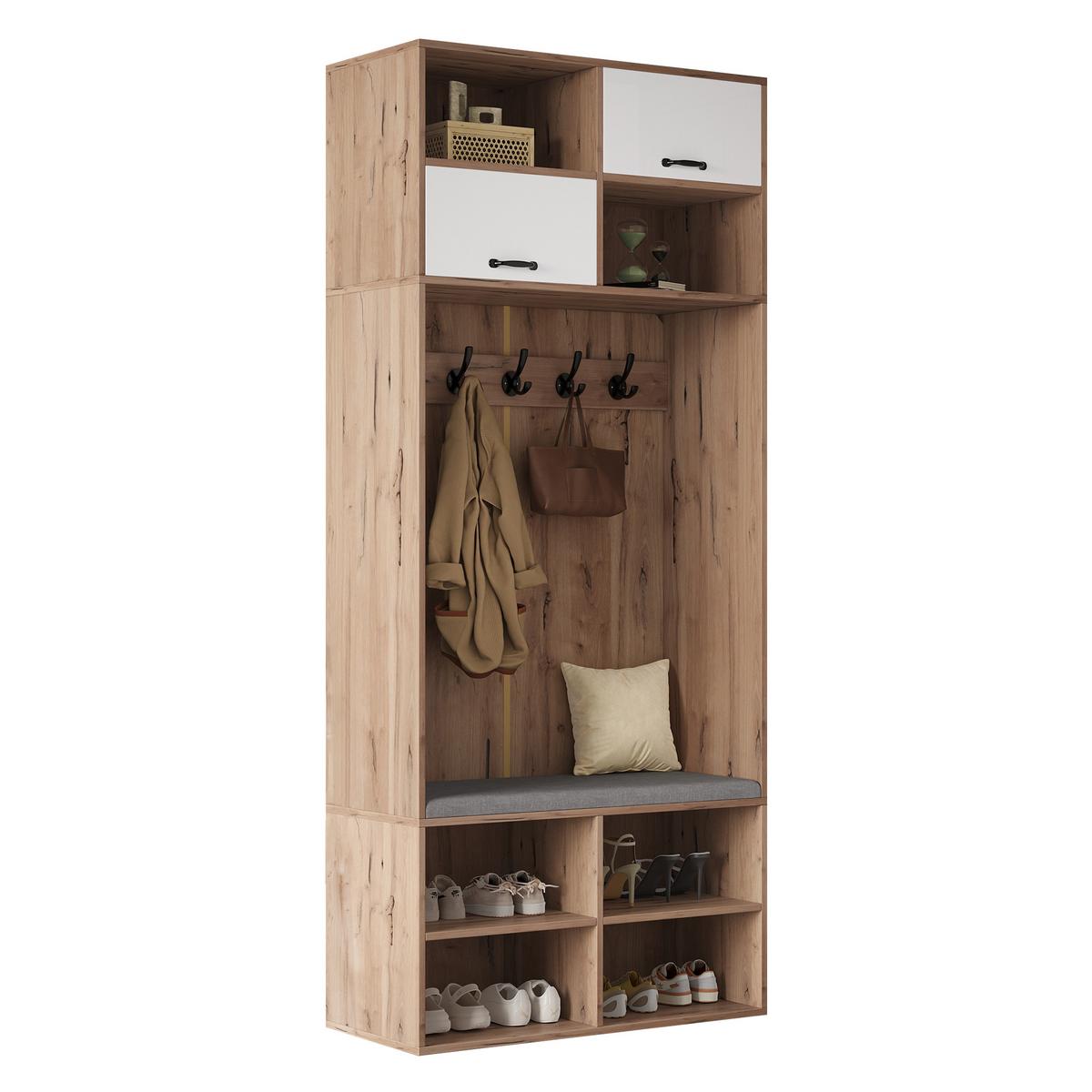 GARDEROBE holzwerkstoff LED inkl. sitzbank, led-beleuchtung - Naturfarben, Holzwerkstoff (80/185/35cm) - Urban Meuble