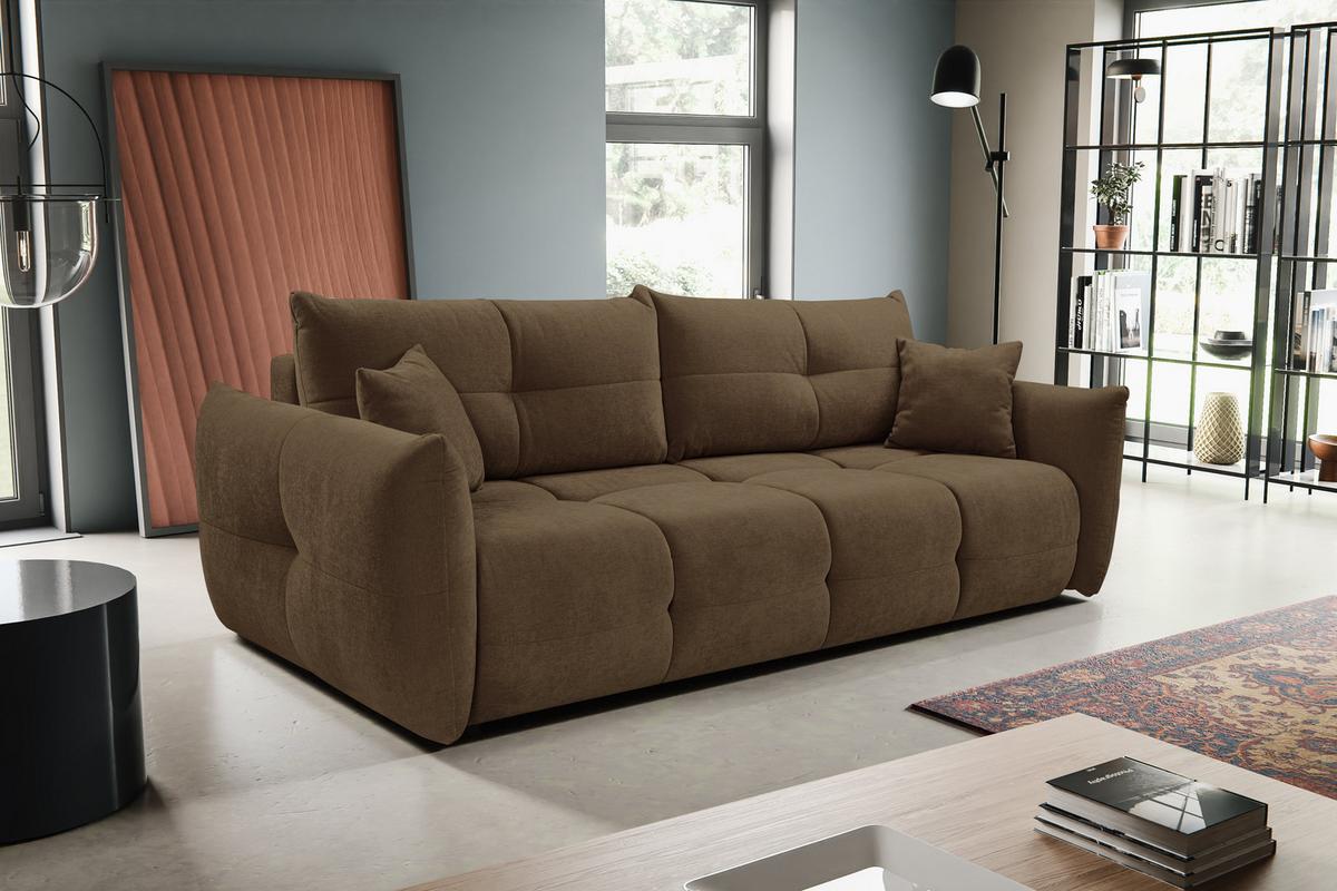 BETTSOFA MODA Braun Chenille-Stoff mit Schlaffunktion - Braun, Holz (245/86/110cm) - MASSENO